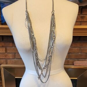 Cara NY Brand Silvertone Multistrand Chain Necklace Adjustable Length